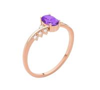 JTC LTD 18K Rose Gold Lab Grown Diamond Ring for Women | 1.00Ct Oval Cut Amethyst Center with Round Side Accents | Prong Set Promise Ring | Size-I
