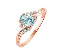 JTC LTD 18K Rose Gold Lab Grown Diamond Ring for Women | 1.00Ct Oval Cut Aquamarine Center with Round Side Accents | Prong Set Promise Ring | Size-K