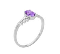 JTC LTD 18K White Gold Lab Grown Diamond Ring for Women | 1.00Ct Oval Cut Amethyst Center with Round Side Accents | Prong Set Promise Ring | Size-I