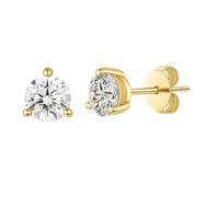 JTC LTD 2.00 Carat Round Solitaire Stud Earrings for Women, Silver Yello Gold Plated Studs, 3 Prong Set Push Back Closure, Valentine Gift for Her