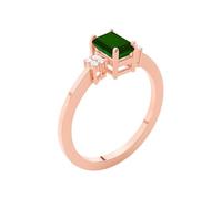 JTC LTD 2.00Ct Emerald Cut Solitaire Emerald Side Stone Ring | 9K Rose Gold Lab Grown Diamond Gemstone Ring for Women | Prong Set Promise Ring | Size-I