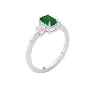 JTC LTD 2.00Ct Emerald Cut Solitaire Emerald Side Stone Ring | 9K White Gold Lab Grown Diamond Gemstone Ring for Women | Prong Set Promise Ring | Size-I