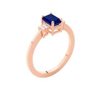JTC LTD 2.00Ct Emerald Cut Solitaire Sapphire Side Stone Ring | 9K Rose Gold Lab Grown Diamond Gemstone Ring for Women | Prong Set Promise Ring | Size-I