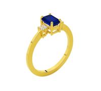 JTC LTD 2.00Ct Emerald Cut Solitaire Sapphire Side Stone Ring | 9K Yellow Gold Lab Grown Diamond Gemstone Ring for Women | Prong Set Promise Ring | Size-I