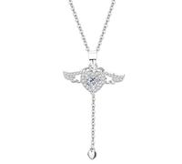 JTC LTD 2.00ct Moissanite Angle Wing Pendant with Chain | Sterling Silver Movable Heart Wings Pendant Necklace for Women | Gift for Love