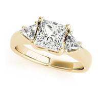 JTC LTD 3.00Ct Princess Solitaire with Triangle Side Stones | Three Stone Engagement Ring | 9K Yellow Gold Ring | Prong Set Trio Ring | Promise Ring | Size-H