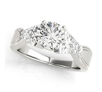 JTC LTD 3 Stone Lab Grown Diamond Engagement Ring | 9K White Gold Round Solitaire Trillion Side Stone Ring for Women | Prong Set Promise Ring for Her | 3.00Ct-Q