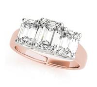JTC LTD 3 Stone Lab Grown Diamond Engagement Ring for Women | Emerald Cut Centre Side Stone Accents | 9K Rose Gold | Prong Set Trilogy Design | 3.00Ct-L