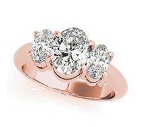 JTC LTD 3 Stone Lab Grown Diamond Engagement Ring | Oval Brilliant Centre Side Stone Accents | 9K Rose Gold | Oval Prong Set Trilogy Ring for Women | 5.00Ct-O