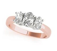 JTC LTD 3 Stone Lab Grown Diamond Engagement Ring | Oval Cut Centre Side Stone Accents | 9K Rose Gold | Prong Set Solitaire Trilogy Ring for Women | 2.50Ct-S