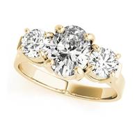 JTC LTD 3 Stone Lab Grown Diamond Engagement Ring | Oval Cut Centre with Round Side Accents | 9K Yellow Gold | Trilogy Promise Ring for Women | 3.00Ct-O