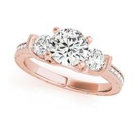 JTC LTD 3 Stone Lab Grown Diamond Engagement Ring | Round Brilliant Centre with Side Stone Accents | 9K Rose Gold | Vintage Milgrain Engraved Shank | Trilogy Design | 2.00Ct-N