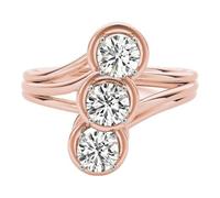 JTC LTD 3 Stone Lab Grown Diamond Engagement Ring | Round Cut Centre Side Stone Accents | 18K Rose Gold | Prong & Bezel Set Trilogy Ring for Women | 2.50Ct-P