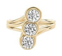 JTC LTD 3 Stone Lab Grown Diamond Engagement Ring | Round Cut Centre Side Stone Accents | 18K Yellow Gold | Prong & Bezel Set Trilogy Ring for Women | 3.00Ct-Q