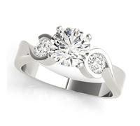 JTC LTD 3 Stone Lab Grown Diamond Engagement Ring | Round Cut Centre with Side Stone Accents | 9K White Gold | Prong Set Swirl Shank | Trilogy Ring for Women | 2.50Ct-M
