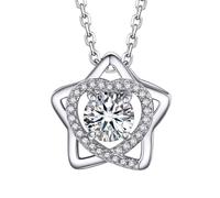 JTC LTD 925 Sterling Silver Pendant Necklace with Chain, 2.00Ct Round Moissanite 5 Star Solitaire Necklace for Women, Birthday Gift