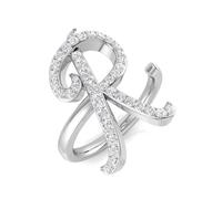 JTC LTD 9K White Gold Initial Letter Ring | 1.00Ct Round Cut Lab Grown Diamond Ring | Letter R Ring | Size-P