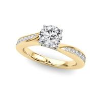 JTC LTD 9K Yellow Gold Engagement Ring | 0.75ct Solitaire Lab Round with Side Stone Ring | Hidden Halo Design | Channel Set | Elegant Occasion Jewellery | Size-H