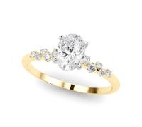 JTC LTD 9K Yellow Gold Lab Grown Diamond Side Stone Ring | 1.00Ct Oval Cut Engagement Ring for Women | Fine Jewellery | Size-N