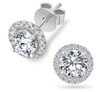 JTC LTD D/VVS Round Moissanite Stud Earrings | 18K White Gold Over Sterling Silver Halo Set Studs |1.00 CT