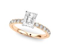 JTC LTD Emaraled Solitaire Engagement Ring with Round Brilliant Lab Grown Diamond Side Stone Accent 9K Rose Gold | Prong Set Solitaire Ring Gift for Her | 2.00Ct-I