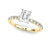 JTC LTD Emaraled Solitaire Engagement Ring with Round Brilliant Lab Grown Diamond Side Stone Accent 9K Yellow Gold | Prong Set Solitaire Ring Gift for Her | 2.50Ct-I