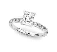 JTC LTD Emeraled Solitaire Engagement Ring with Round Brilliant Lab Grown Diamond Side Stone Accent 9K White Gold | Prong Set Solitaire Ring Gift for Her | 1.50Ct-K