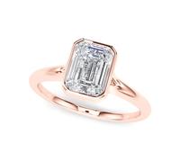 JTC LTD IGI Certified Emerald Cut Lab-Grown Diamond Bezel Set Solitaire Engagement Ring 9K Rose Gold Ring | Best Birthday Gift for Women | 0.20Ct-O