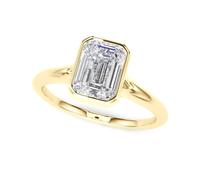 JTC LTD IGI Certified Emerald Cut Lab-Grown Diamond Bezel Set Solitaire Engagement Ring 9K Yellow Gold Ring | Best Birthday Gift for Women | 0.20Ct-O