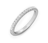 JTC LTD Natural Diamond Half Eternity Ring for Women in 9K White, Yellow or Rose Gold Stackable Micro Pavé Wedding Band or Anniversary Ring - Handmade in UK (0.15 Carat, White Gold, SIZE: O)