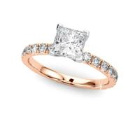 JTC LTD Princess Engagement Ring with Round Brilliant Lab Grown Diamond | Side Stone Accent | 9K Rose Gold | Prong Set Princess Ring Gift for Her | 2.00Ct-I