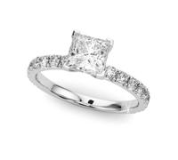 JTC LTD Princess Engagement Ring with Round Brilliant Lab Grown Diamond | Side Stone Accent | 9K White Gold | Prong Set Princess Ring Gift for Her | 2.00Ct-I