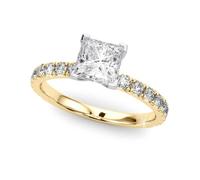 JTC LTD Princess Engagement Ring with Round Brilliant Lab Grown Diamond | Side Stone Accent | 9K Yellow Gold | Prong Set Princess Ring Gift for Her | 2.00Ct-I