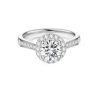 JTC LTD Round Cut 3.00CT Moissanite Engagement Ring for Women | Unique Round Halo 925 Silver Diamond Ring | Prong Pave Set Proposal Ring | Size-S