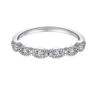 JTC LTD Round Lab Grown Diamond Half Eternity Band for Women, 0.20Ct 9K White Gold Wedding Band, Vintage Milgrain Style, Size-R