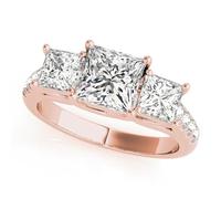 JTC LTD Three Stone Lab Grown Diamond Engagement Ring | Princess Cut Centre Side Accents | 18K Rose Gold | Prong Set Proposal Promise Ring | UK Hallmarked | 1.00Ct-S