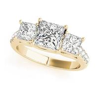 JTC LTD Three Stone Lab Grown Diamond Engagement Ring | Princess Cut Centre Side Accents | 18K Yellow Gold | Prong Set Proposal Promise Ring | UK Hallmarked | 2.50Ct-S