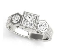 JTC LTD Three Stone Lab Grown Diamond Engagement Ring | Princess Cut Centre with Round Side Accents | 18K White Gold | Vintage Milgrain Promise or Proposal Ring | 2.50Ct-S