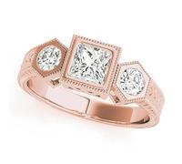 JTC LTD Three Stone Lab Grown Diamond Engagement Ring | Princess Cut Centre with Round Side Accents | 9K Rose Gold | Vintage Milgrain Promise or Proposal Ring | 1.00Ct-S
