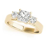 JTC LTD Three Stone Lab Grown Diamond Engagement Ring | Princess Cut Centre with Round Side Stones | 18K Yellow Gold | Proposal Ring for Women | 1.50Ct-S