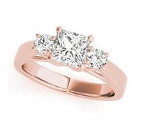 JTC LTD Three Stone Lab Grown Diamond Engagement Ring | Princess Cut Centre with Round Side Stones | 9K Rose Gold | Proposal Ring for Women | 2.00Ct-S