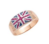 JTC LTD Union Jack Men's Ring | 1.34Ct Diamond & Gemstone Ring | 9K Rose Gold Signet Ring | British Flag Design | Ruby & Blue Sapphire | Size-K