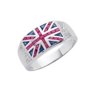 JTC LTD Union Jack Men's Ring | 1.34Ct Diamond & Gemstone Ring | 9K White Gold Signet Ring | British Flag Design | Ruby & Blue Sapphire | Size-U