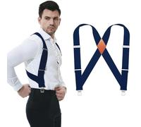 JTCMOJS Side Clips Suspenders for Men Heavy Duty 2" Trucker Style Work Suspender, 2"/Navy Blue, One Size