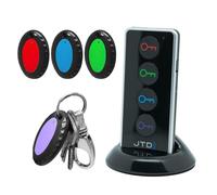 JTD Key Finder RF Item Locator with 1 Transmitter and 4 Receivers, 130ft Working Range Wireless Item Tracker Support Remote Control LED Flashlight Function for Finding Phone, Wallet and Keys