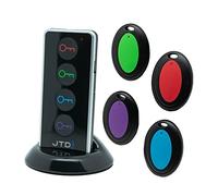 JTD Key Finder RF Item Locator with 1 Transmitter and 4 Receivers, 130ft Working Range Wireless Item Tracker Support Remote Control LED Flashlight Function for Finding Phone, Wallet and Keys