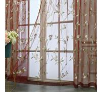 JTDISHI Floral Embroidered Sheer Window Curtains for Living Room Country Rustic Voile Tulle for Bedroom Sliding Glass Door W274-Red Wine Tulle-w100xh260cm(1piece)-Rod Pocket Process