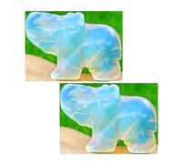 JTDZ 2 Pcs Natural Opal Elephant Figurine Art Hand Carved Gemstone Animal Sculpture Healing Crystals Stone Ornaments Gift Home Desk Decor