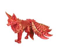 JTDZ 3D Printed Nine-Tailed Fox Figurine Multi-Jointed Movable Animal Statue Articulated China Mythology Figure Sculpture Ornament for Home Office Desktop Decor (Gold Red)