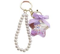 JTDZ Cartoon Pentagram Duck Liquid Quicksand Keyring with Bow Pearl Beaded Wrist Lanyard Key Chain Holder for Girls (Purple)